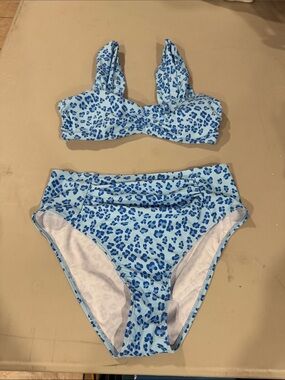 Girls' Blue Leopard Print Two-Piece Swim Set
